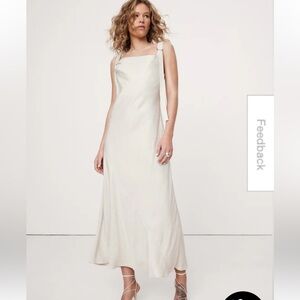 Women's Ivory linen viscose Maxi Dress with Shoulder Tie